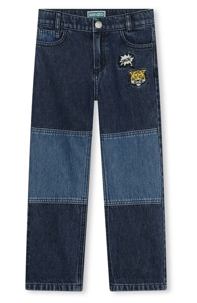 Kenzo Kids' Boy's Two-tone Denim Jeans With Tiger Comic Patches In Z04-bleach