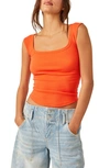 Free People Hummingbird Stretch Cotton Top In Mandarin Red