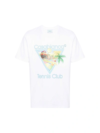 Casablanca Printed Tennis Club Afro Cubism Logo T-shirt In White,multicolor