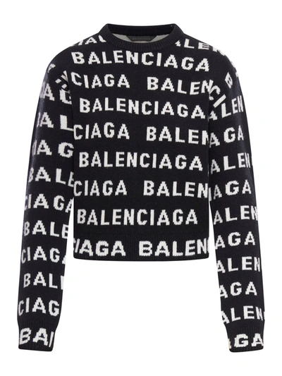 Balenciaga Logo Wool Jumper In Black