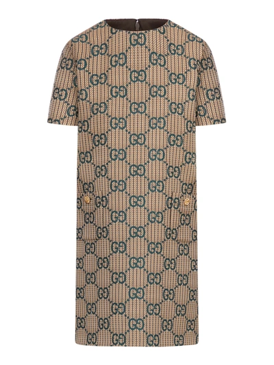 Gucci Gg Wool Dress In Nude & Neutrals