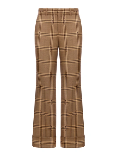 Gucci Horsebit Check Wool Trousers In Brown