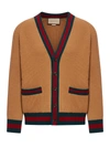 GUCCI KNITTED WOOL CARDIGAN WITH WEB RIBBON