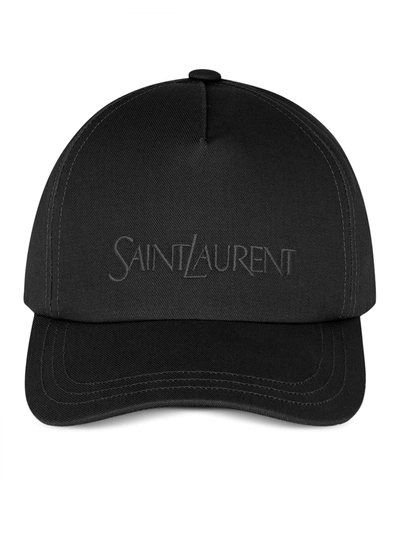 Saint Laurent Logo-embroidered Gabardine-weave Cap In Black