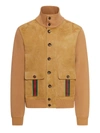GUCCI SUEDE LEATHER BOMBER JACKET WITH WEB DETAILS