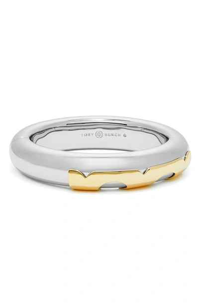 Tory Burch Essential Two Tone Bangle Bracelet In Tory Gold / Tory Silver