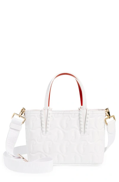 Christian Louboutin Cabata Mini Tote In Cl Embossed Nappa Leather In Bianco