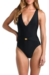 L AGENCE LISA SOLID PLUNGE ONE-PIECE SWIMSUIT