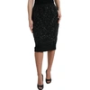 DOLCE & GABBANA BLACK CRYSTAL HANDMADE KNEE PENCIL SKIRT