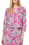 Ming Wang Floral Crop Knit Jacket In Perfect Pink Multi
