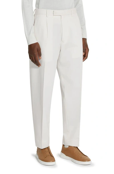 ZEGNA ZEGNA PLEAT FRONT COTTON & WOOL TROUSERS