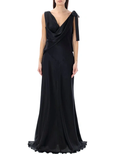 Alberta Ferretti Satin Long Dress In Black