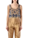 Alberta Ferretti Bead-embellished Top In Beige Print