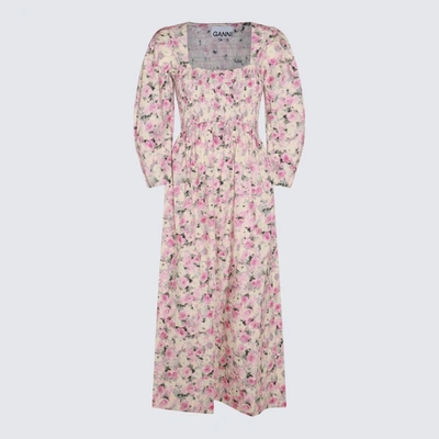 Ganni Floral-print Puff-sleeves Midi Dress In Orchid