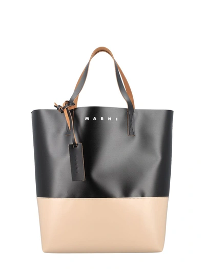 Marni Tribeca Shopping Bag In Black Cork