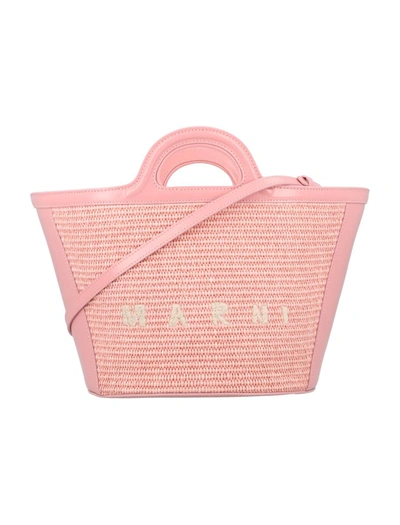 Marni Tropicalia Micro Bag In Leather And Raffia In Pink
