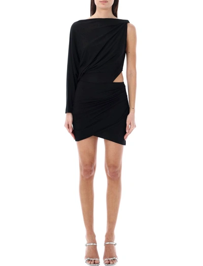 Rev Asymmetric One-shoulder Dress In Black