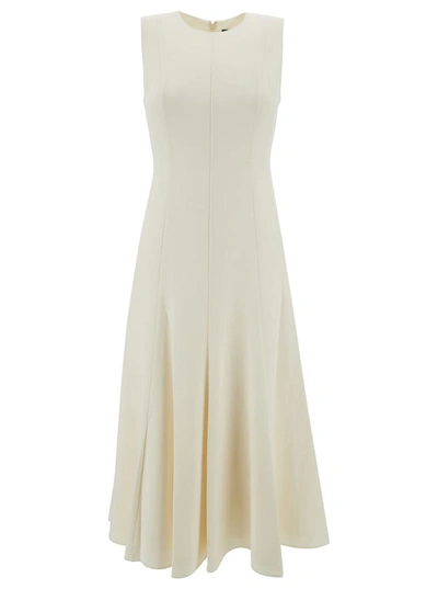 THEORY MIDI WHITE SLEEVELESS DRESS WITH PLEATED SKIRT IN TRIACETATE BLEND WOMAN