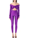 The Andamane Kendall Shiny Stretch Lycra Jumpsuit In Purple