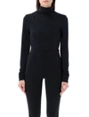 The Andamane High Neck Long Sleeve Open Back Bodysuit In Black