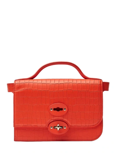 Zanellato Ella Crocodile-embossed Leather Bag In Red Medusa