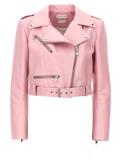 Alexander Mcqueen Cropped Biker Jacket Casual Jackets, Parka Pink