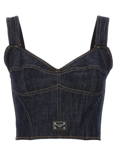 DOLCE & GABBANA DENIM CORSET TOP TOPS BLUE