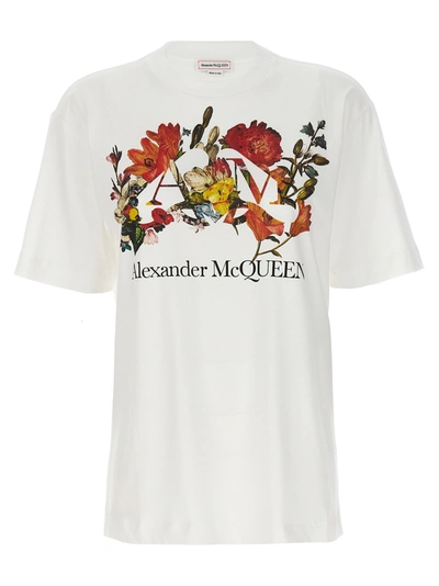 Alexander Mcqueen Dutch Flower Logo T-shirt In Blanco