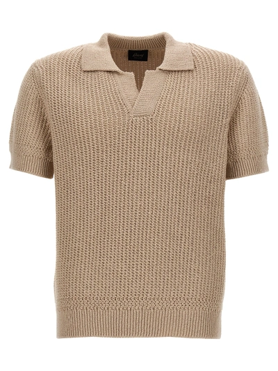 Brioni Knitted Polo Shirt In Beige
