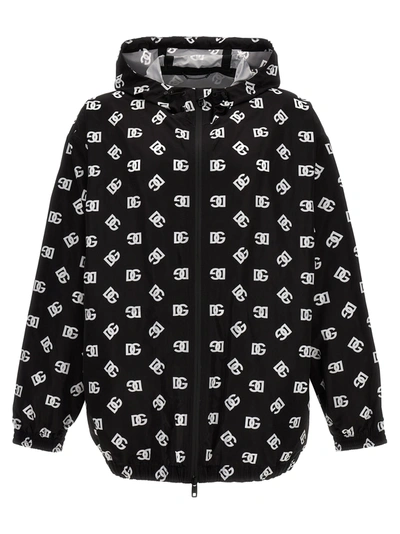 Dolce & Gabbana Quilted Nylon Jacket With Hood And Dg Logo Print In Black