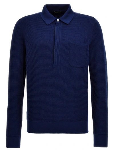 Zegna Polo Jersey In Blue
