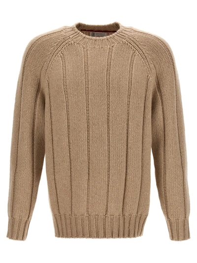 Brunello Cucinelli Ribbed Sweater Sweater, Cardigans Beige In Brown