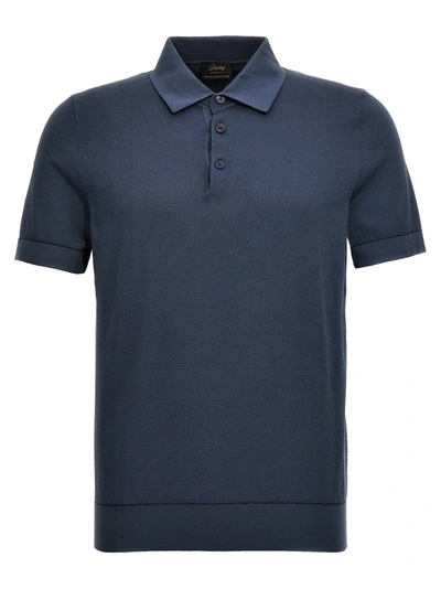Brioni Textured Polo Shirt In Azul