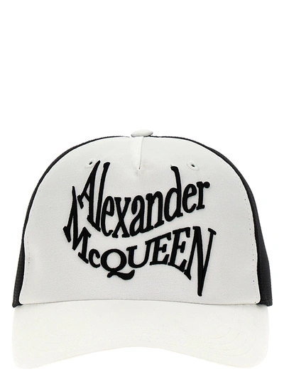 Alexander Mcqueen Warped Logo Hats In White/black