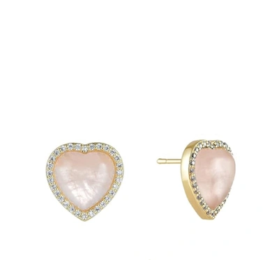 Liv Oliver 18k Gold Sea Blue Heart Stud Gemstone Earrings In Pink
