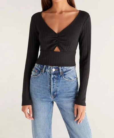 Z Supply Bella Rib Ls Top In Black In Black