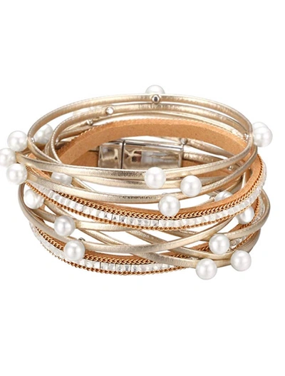 Liv Oliver 18k Gold White Multi Wrap Pearl Bracelet