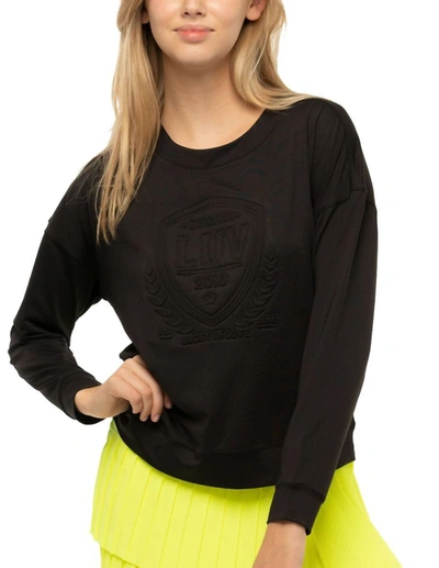 Lucky In Love Round Neck Long Sleeve Top In Black