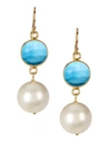 Liv Oliver 18k Gold Plated Turquoise & Pearl Drop Earrings In Gold