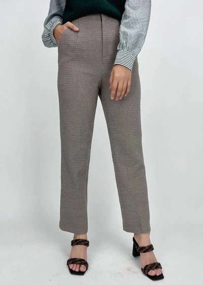 Lucy Paris Dan Houndstooth Pants In Taupe In Grey