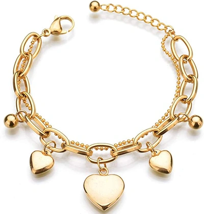 Liv Oliver 18k Gold Heart Charm Bracelet