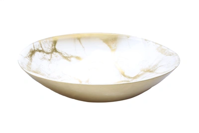 Classic Touch Decor White And Gold Marbleized Oval Bowl In Neutral