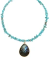 Liv Oliver 18k Gold Turquoise & Labradorite Gemstone Pear Drop Necklace In Gold