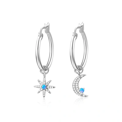 Liv Oliver 18k Gold Star And Moon Drop Hoop Earrings In Silver