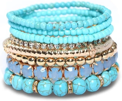 Liv Oliver 18k Gold Multi Gemstone White Crystal Bracelet Set In Blue