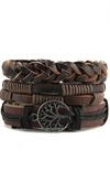 Stephen Oliver Brown Leather Bracelet Set In Brown