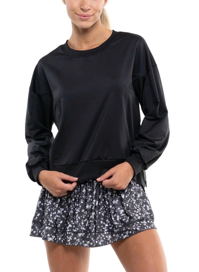 Lucky In Love Ruche Back Long Sleeve Top In Black