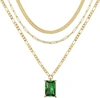 Liv Oliver 18k Gold Multi Layer Emerald Cut Green Necklace In Gold