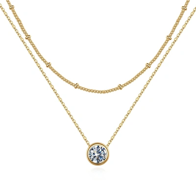 Liv Oliver 18k Gold Plated Cz Double Layer Necklace