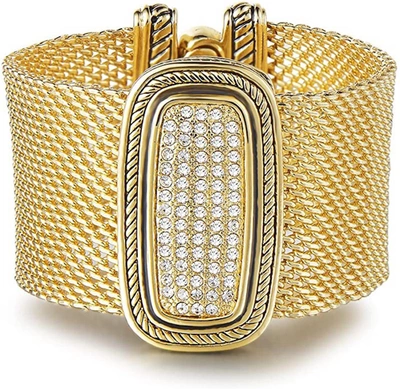 Liv Oliver 18k Gold Mesh Embellished Statement Bracelet